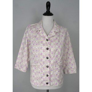 CHRISTOPHER & BANKS White Purple Tan Button Up 3/4 Sleeve Blazer Coat Size MP